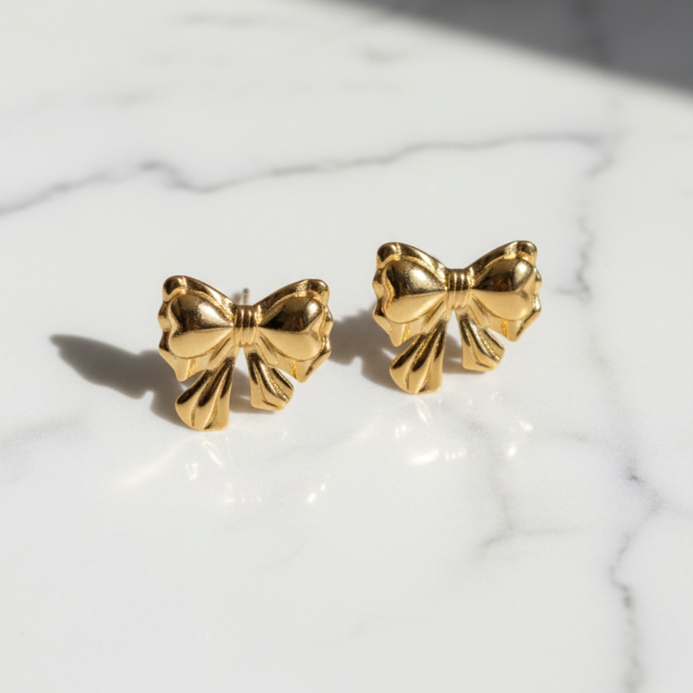 Gold Bow Stud Earrings – Cute Bowknot Earrings for Women | Daily Wear Jewelry