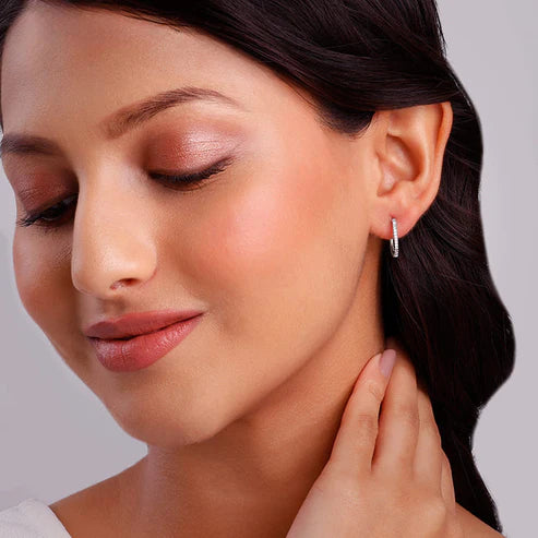 Silver Zircon Twinkling Hoop Earrings