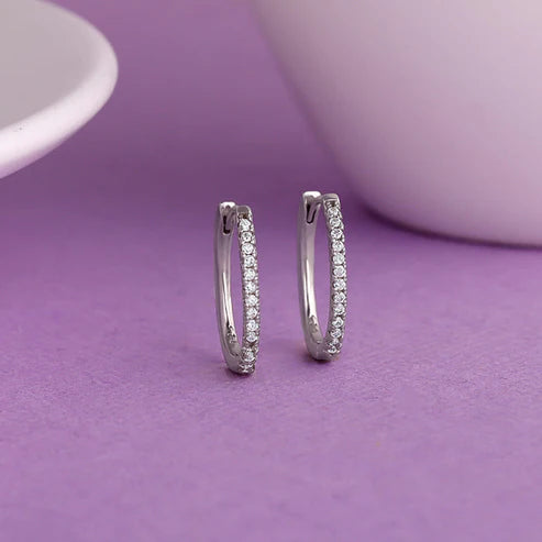 Silver Zircon Twinkling Hoop Earrings
