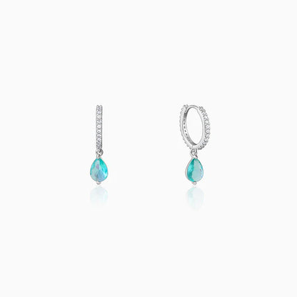 Silver Green Drop Hoop Earrings